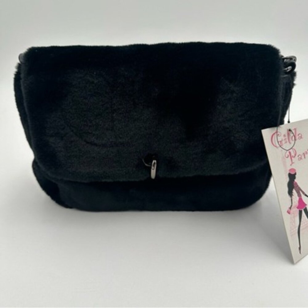 GILDA PARIS Black Fur Crossbody Bag NWT